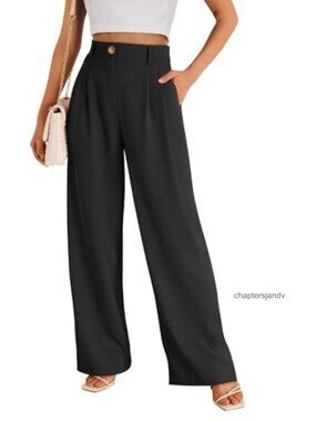 Wide Leg High Waist Dress Pants Elastic Waist Business Casual Palazzo